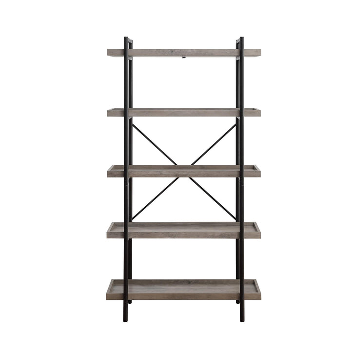 Zakwani X-Shape Cross Bar Bookshelf with 5 Shelves - Gray Oak