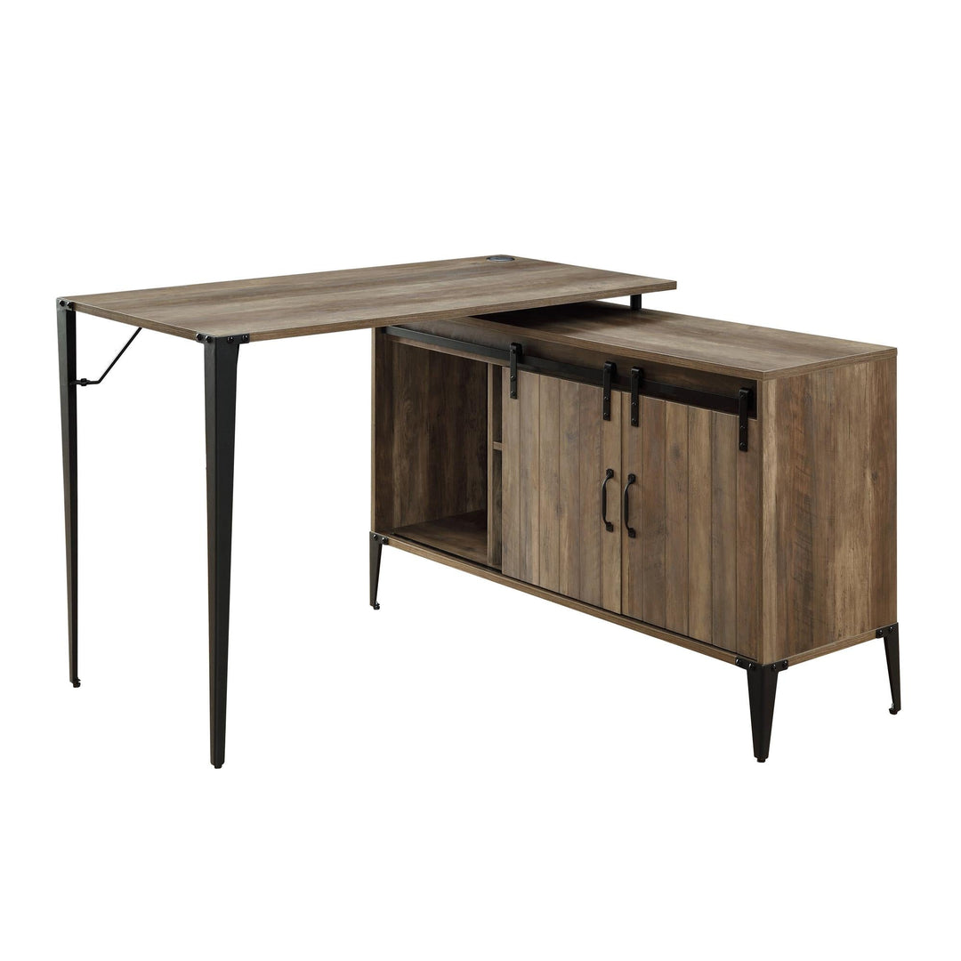 Farmhouse L-Shape Storage Desk with cable management - Rustic Oak