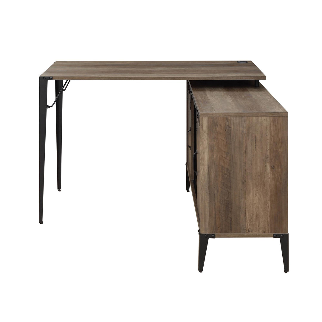 L-Shape Desk for Small Spaces with storage and cable management - Rustic Oak