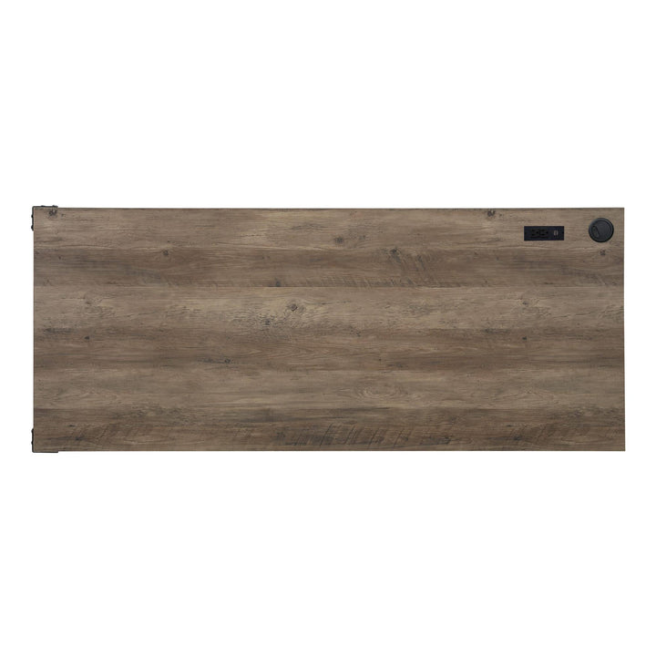 Corner L-Shape Writing Desk with Storage and cable cord - Rustic Oak