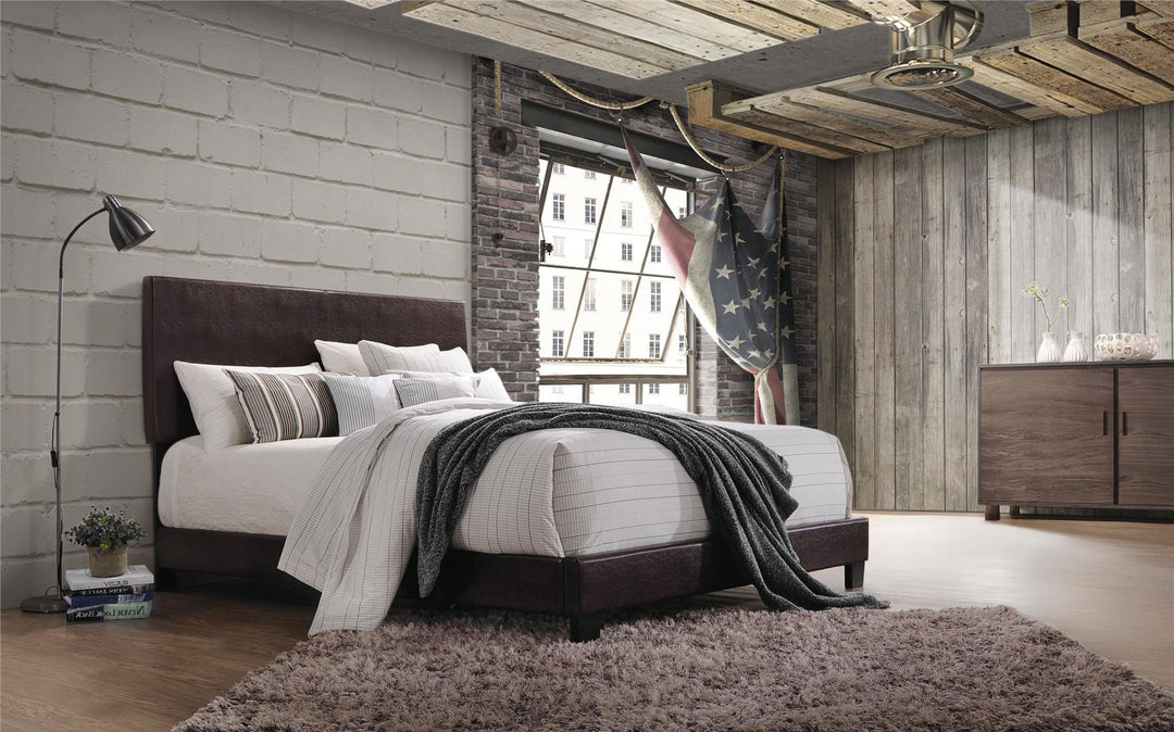 High Headboard Faux Leather Bed - Espresso - Queen