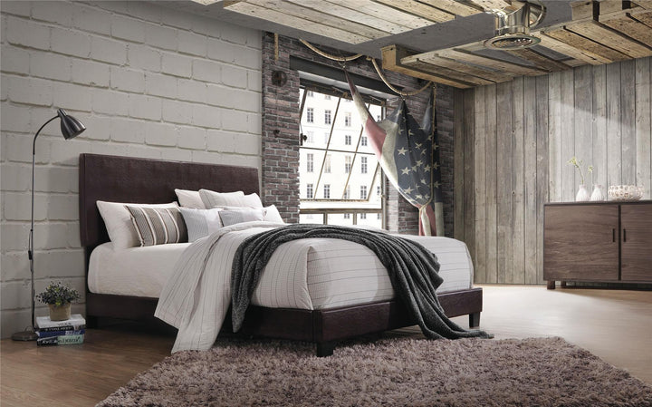 High Headboard Faux Leather Bed - Espresso - Queen