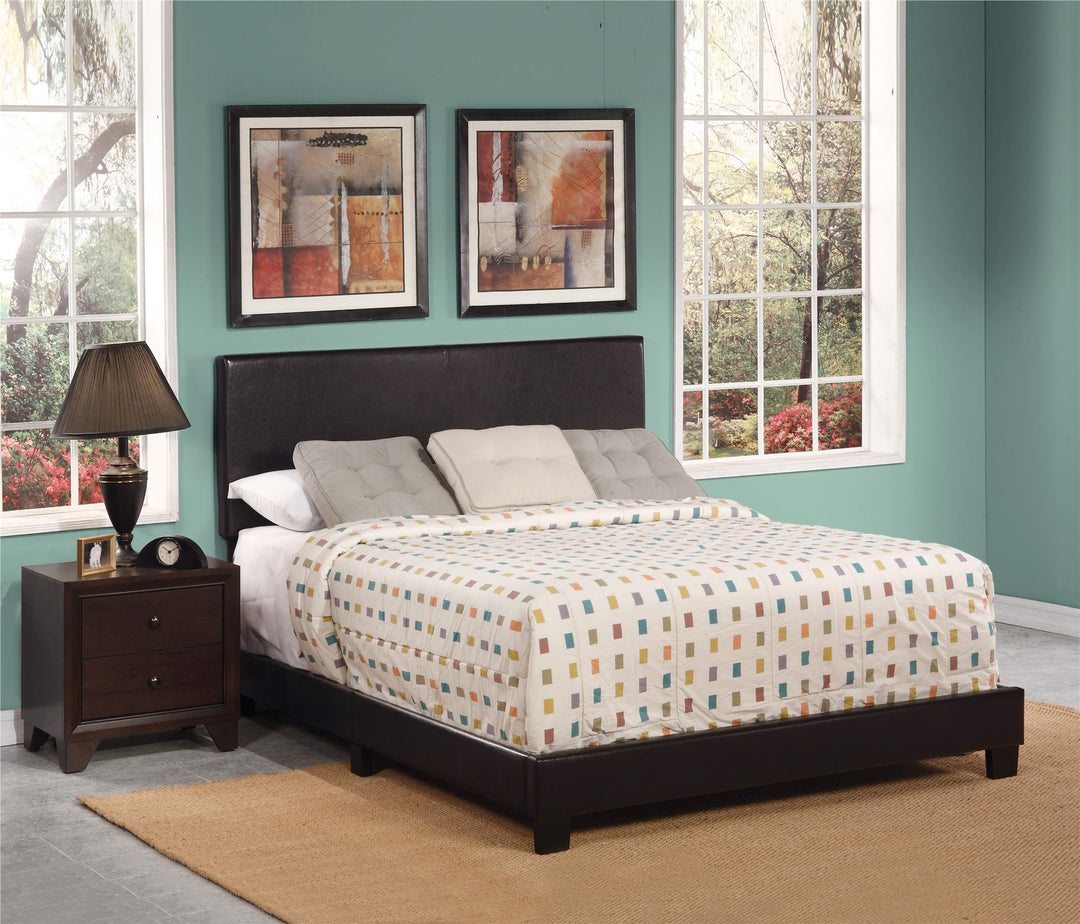 Upholstered Platform Bed  - Espresso - Queen