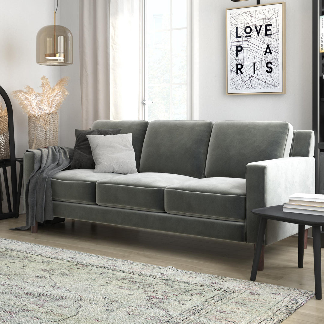 Brynn Fabric Upholstered 3 Seater Sofa with Wood Legs - Gray
