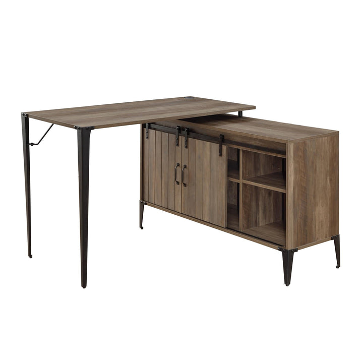 L-Shape Writing Desk with File Cabinet - Rustic Oak