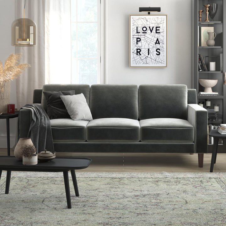 Brynn Fabric Upholstered 3 Seater Sofa with Wood Legs - Gray