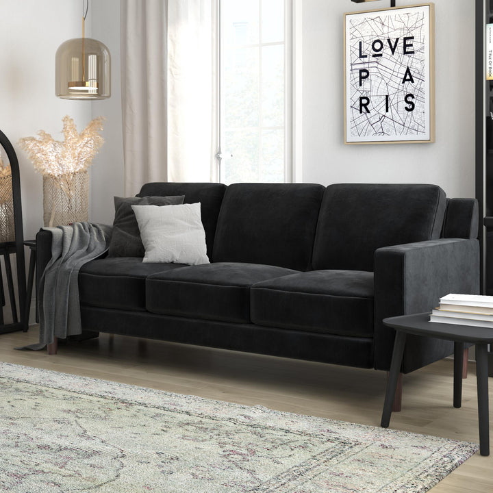 Brynn Fabric Upholstered 3 Seater Sofa with Wood Legs - Black