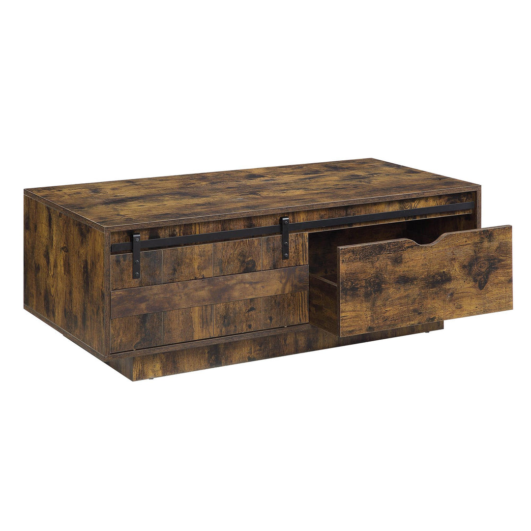 wooden case-frame Coffee Table Sliding Barn Door - Rustic Oak