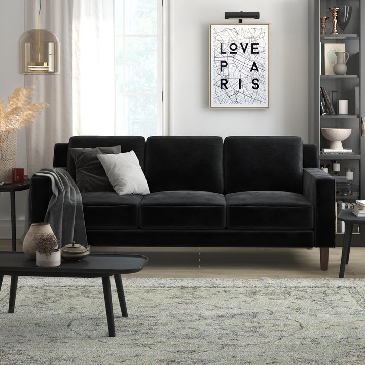 Brynn Fabric Upholstered 3 Seater Sofa with Wood Legs - Black