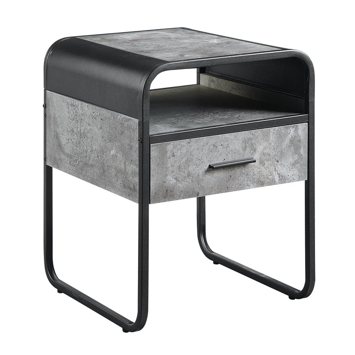 Metal frame End Table with 1 Shelf and 1 Storage Drawer - Concrete Gray