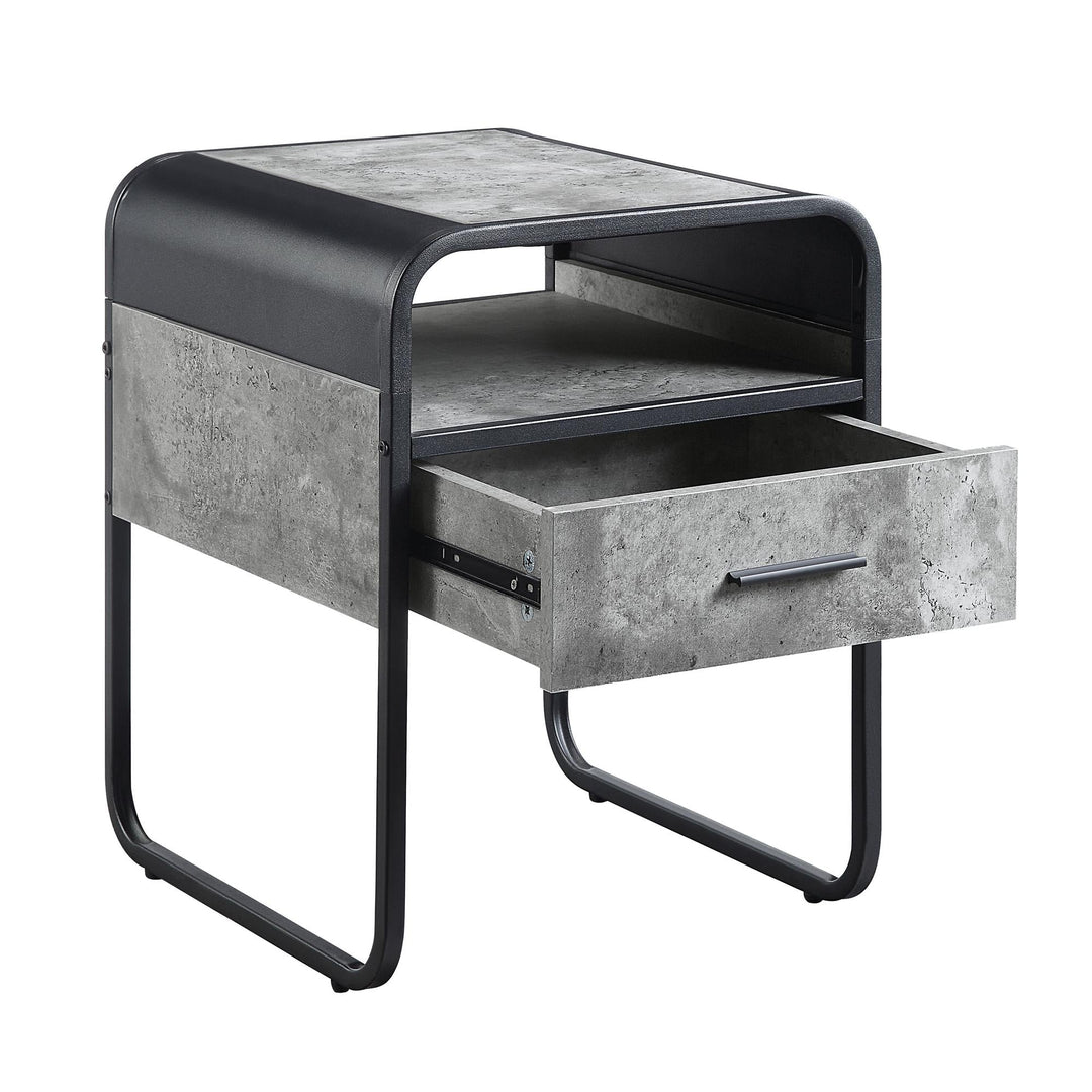 Modern End Table with Shelf and Storage Drawer - Concrete Gray