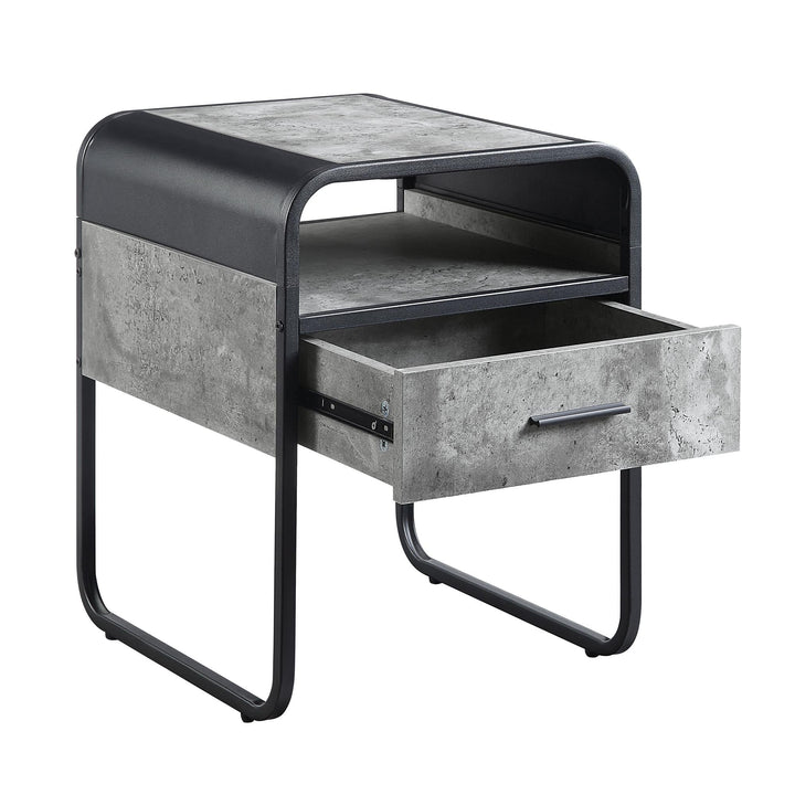Modern End Table with Shelf and Storage Drawer - Concrete Gray