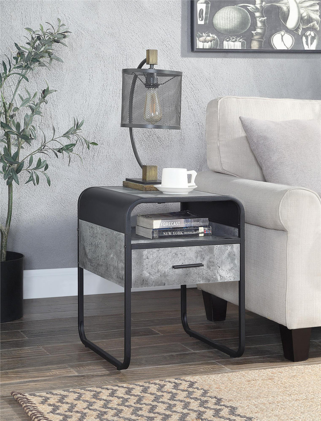 End Table with Shelf and Storage Drawer - Concrete Gray