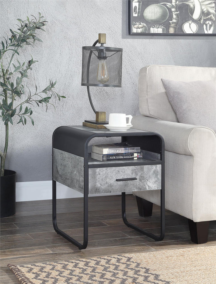 End Table with Shelf and Storage Drawer - Concrete Gray