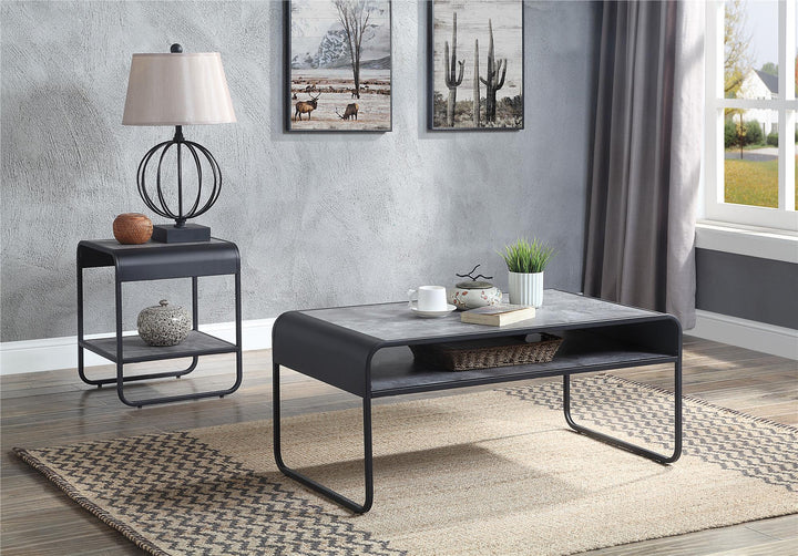 Curved Edges Design Coffee Table with 1 Open Shelf - Concrete Gray