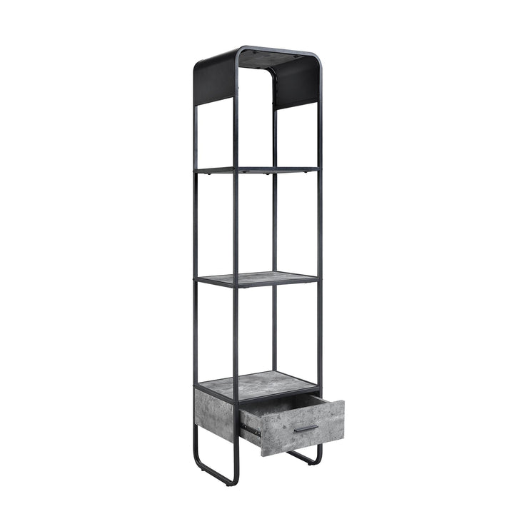 Metal frame Side Pier with 3 open compartments and 1 hidden Storage - Concrete Gray