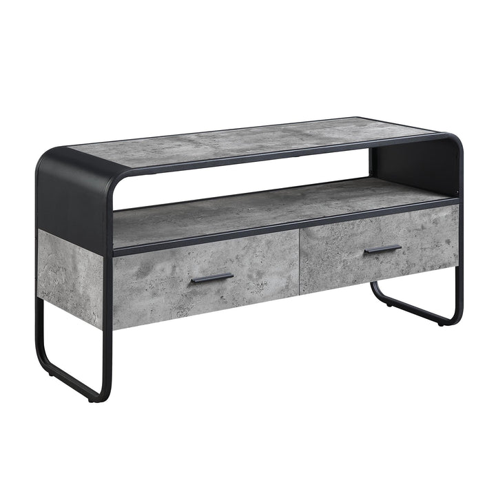 2 storage drawers TV Stand with open Shelf - Concrete Gray