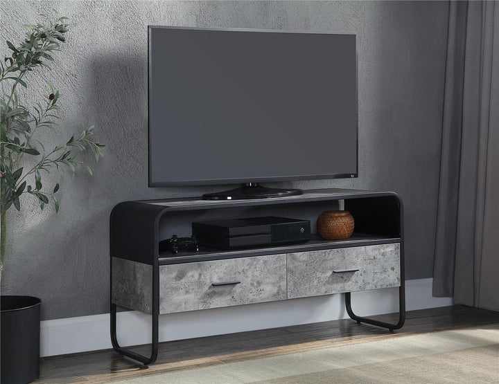 TV Stand with 1 Open Shelf and 2 Storage Drawers - Concrete Gray
