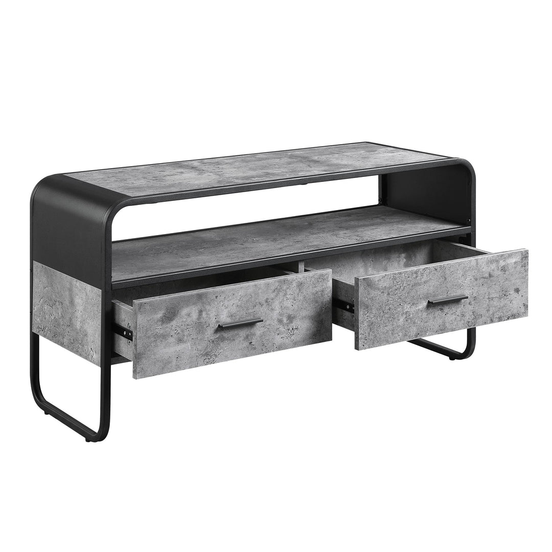 Low-profile  2 Storage Drawers TV Stand with 1 Open Shelf - Concrete Gray