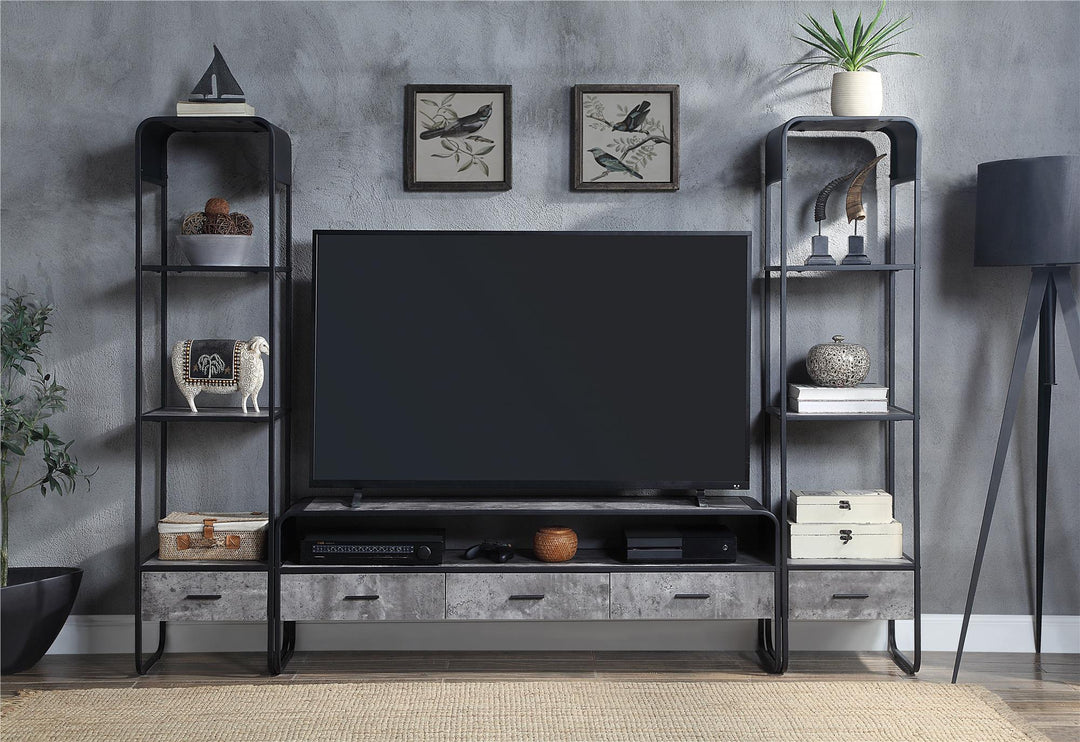 TV Stand with 1 Open Shelf and 3 Storage Drawers - Concrete Gray