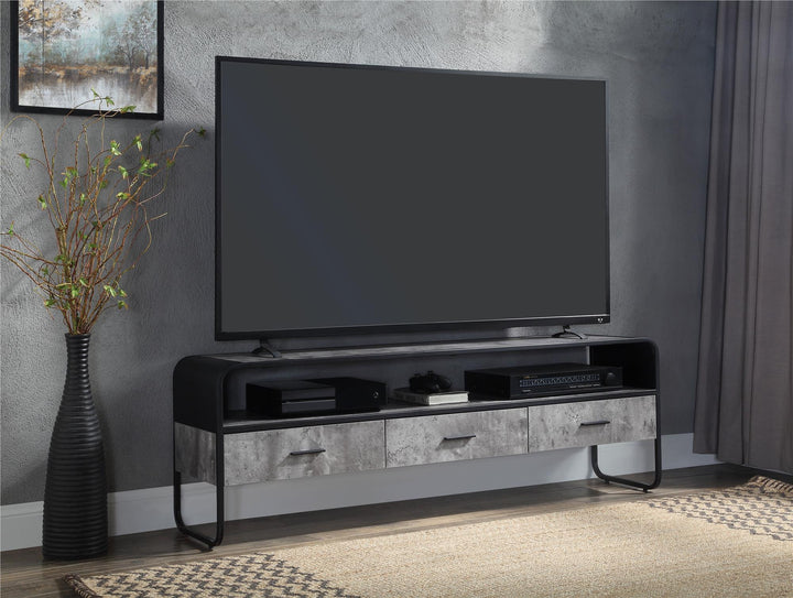 3 storage drawers TV Stand with open Shelf - Concrete Gray