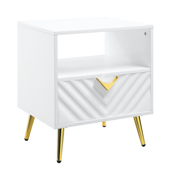High Gloss Finish end table with open and close storage - White