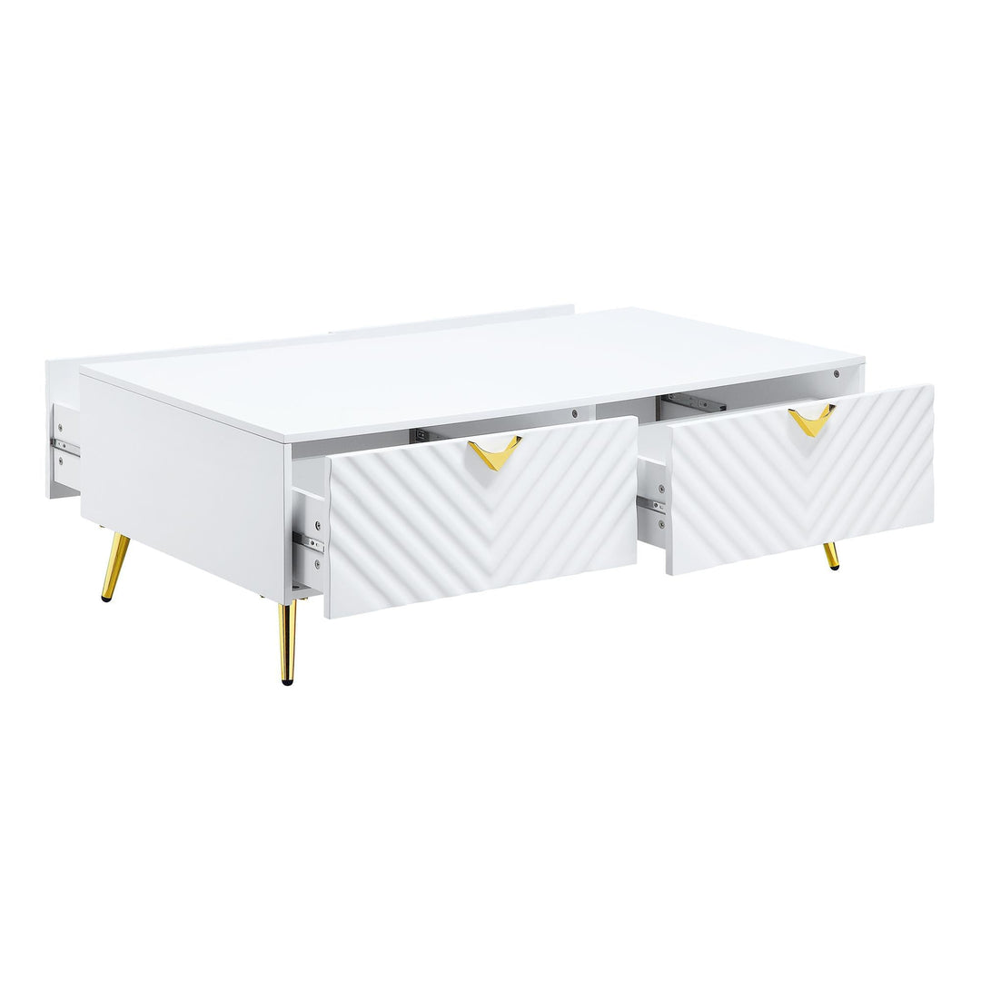 Wave pattern design coffee table with 4 drawers - White