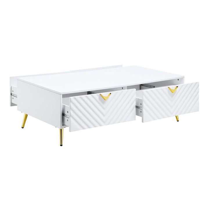 Wave pattern design coffee table with 4 drawers - White