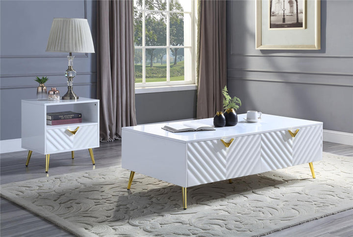 Gloss finish coffee table with 4 drawers - White