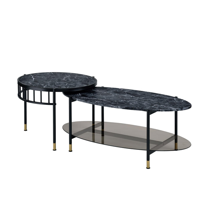 Marble grain top Nesting Coffee Table Set - Black Marble