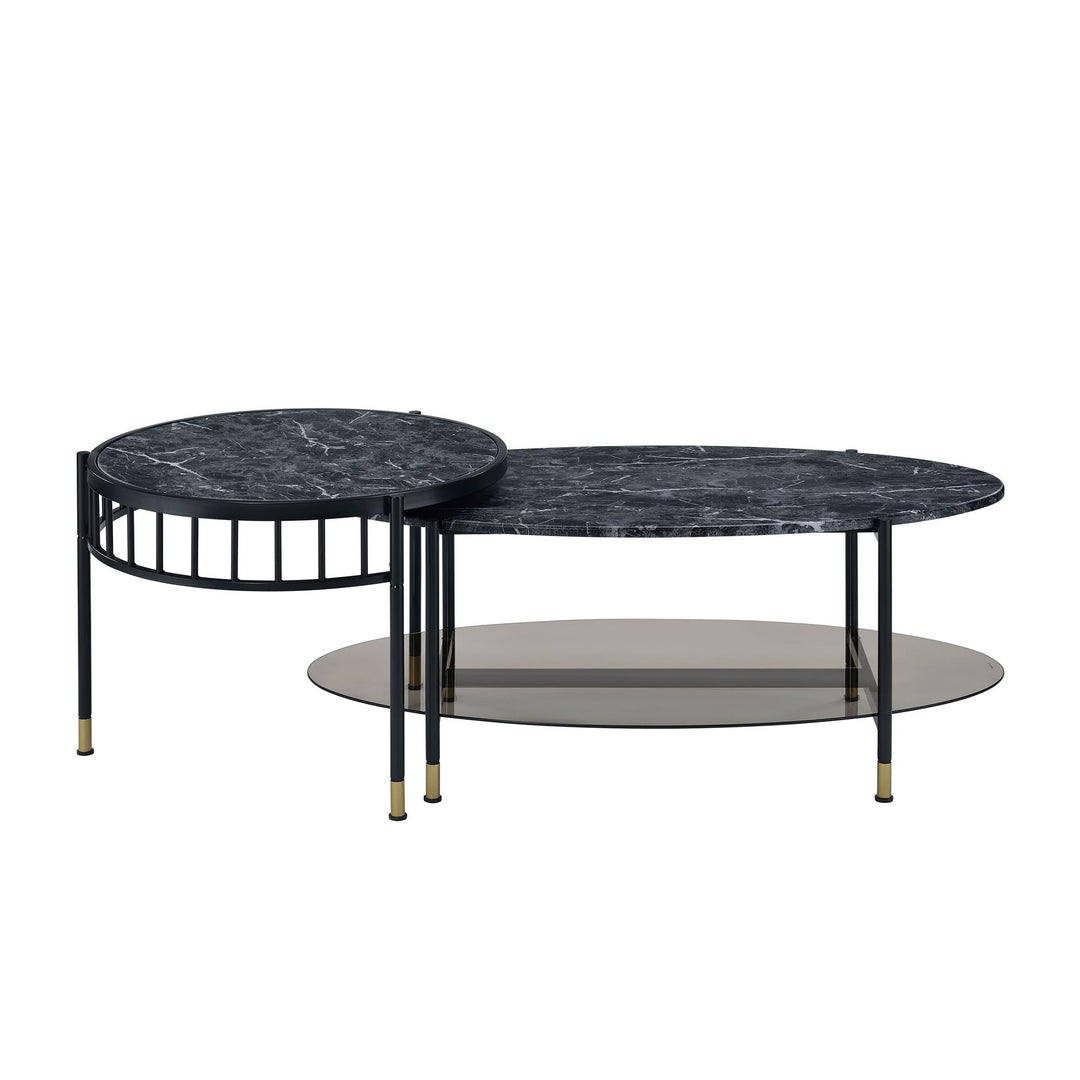 Silas 2-Tone Nesting Coffee Table Set - Black Marble