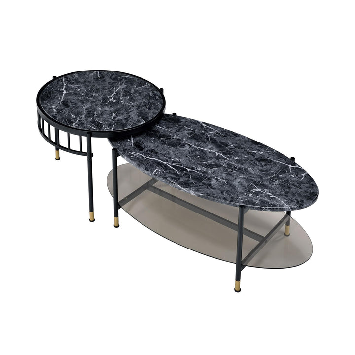 Metal frame Nesting Coffee Table Set - Black Marble