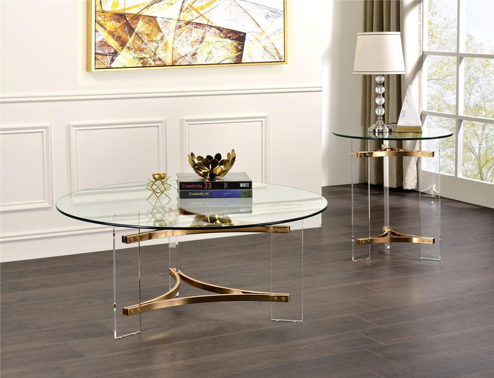 Gold metal accents round end table - Gold