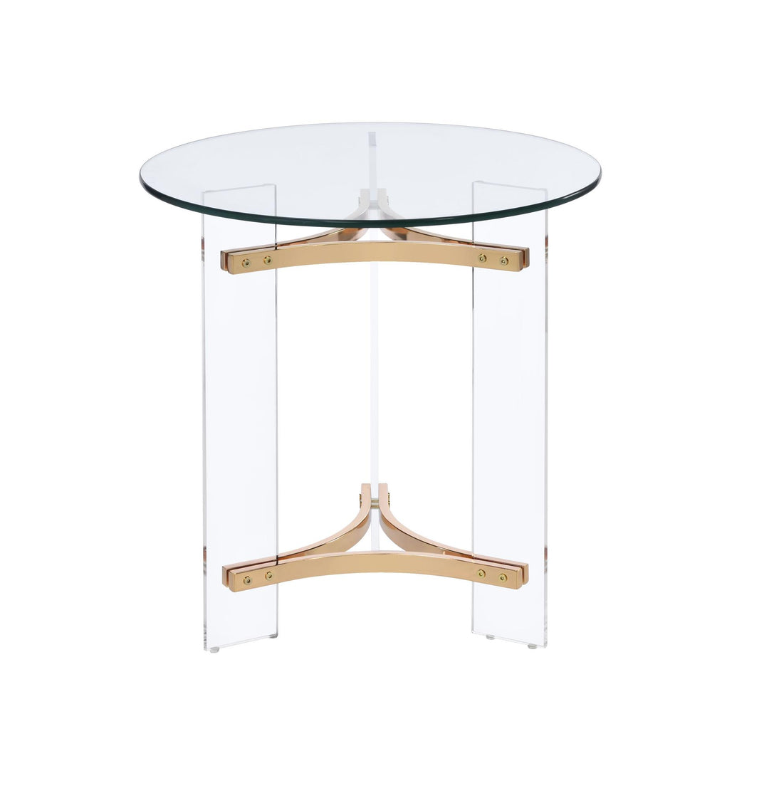 Jet Round End Table with Tempered Glass Top - Gold