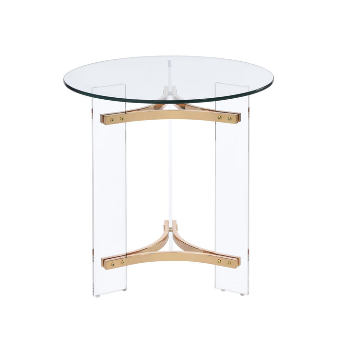 Jet Round End Table with Tempered Glass Top - Gold