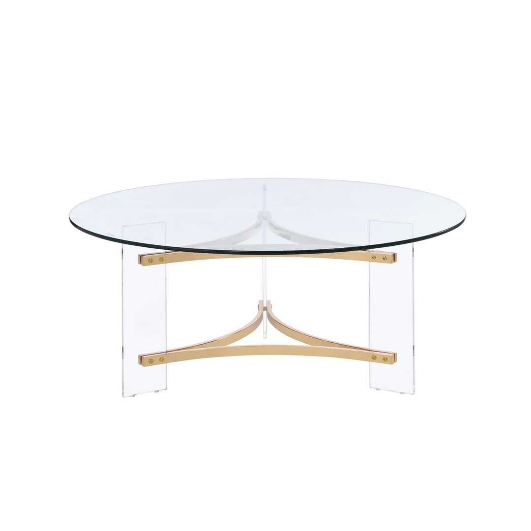 Jet Round Coffee Table with Tempered Glass Top - Gold
