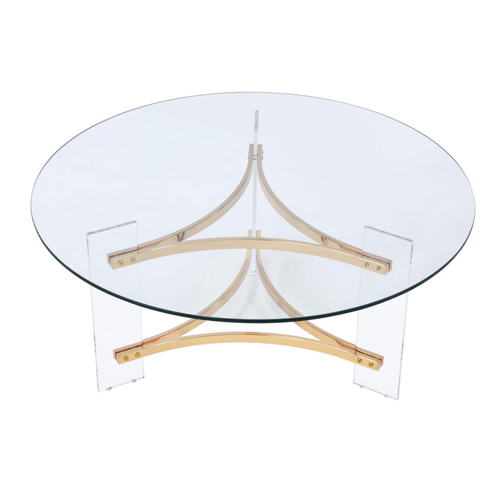 glass top with gold metal accent base round coffee table - Gold