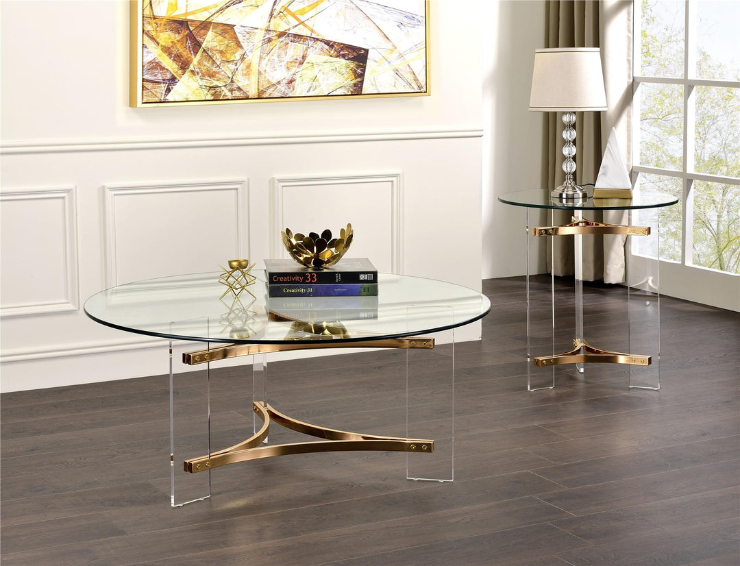 Glass top round coffee table  - Gold