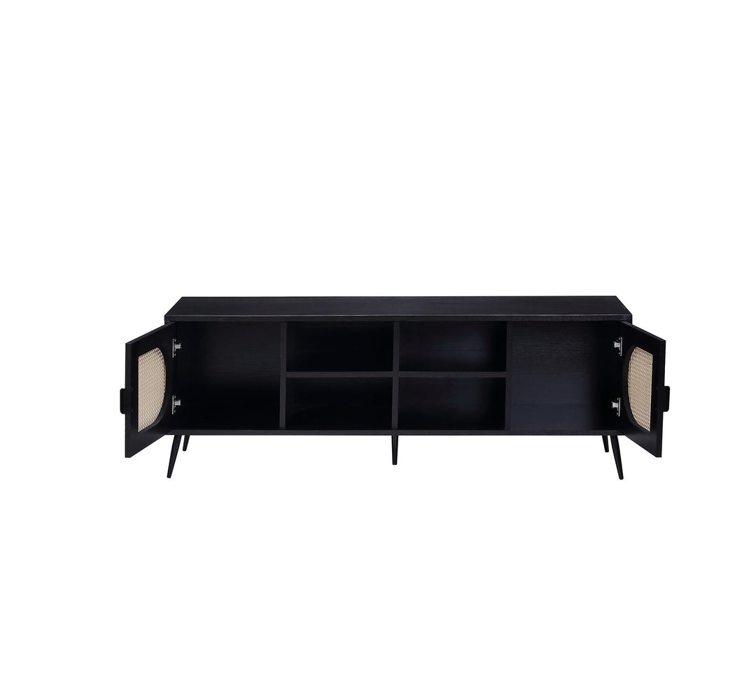 Modern TV stand with 2 storage and 4 compartments- Black