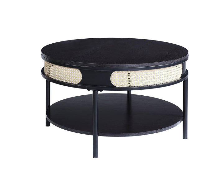 Abigail Round Coffee Table with Wooden Top - Black