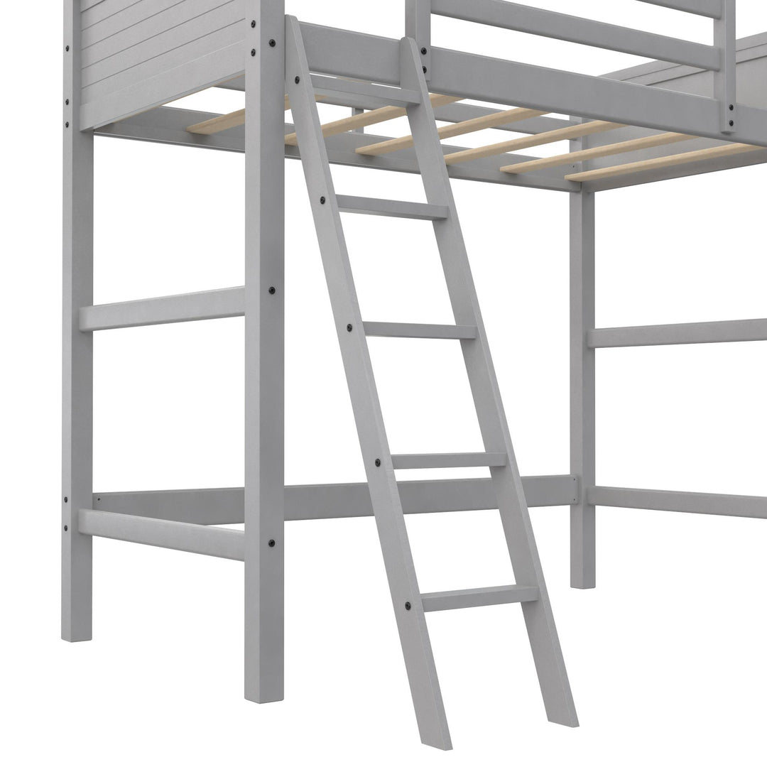Your Zone Kiarah Twin Loft Bed with Ladder, Gray - Gray