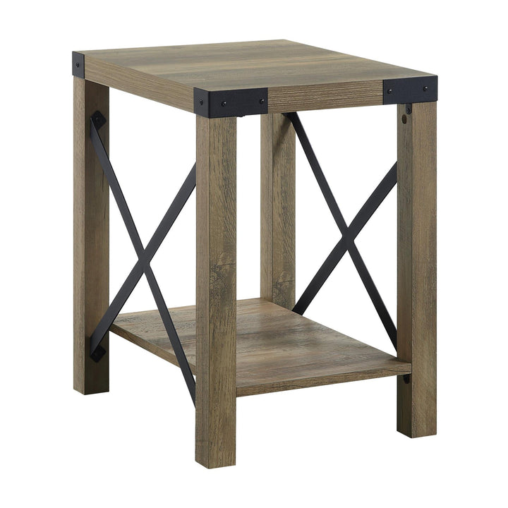 Abiram End Table with Rustic Finish and X Shape Slat - Rustic Oak