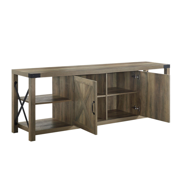 Farmhouse TV Stand with 2 closed Storage and 4 Open Compartments - Rustic Oak