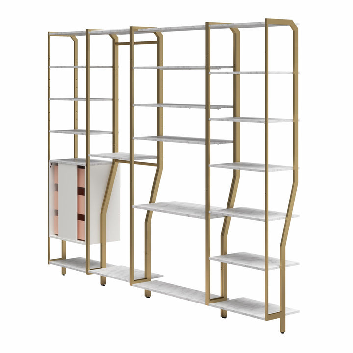 Gwyneth Closet 4 Piece Bundle-Shelves, Vanity, Hanging Rods & Drawers - White marble