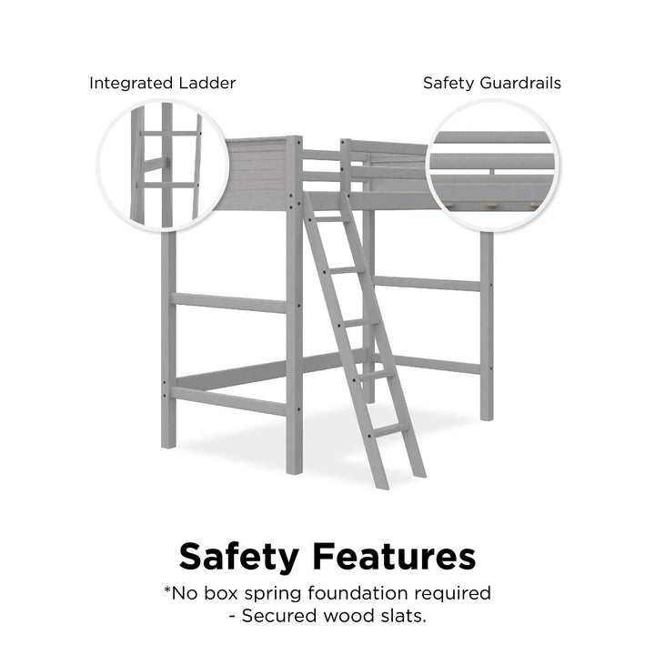 Your Zone Kiarah Twin Loft Bed with Ladder, Gray - Gray