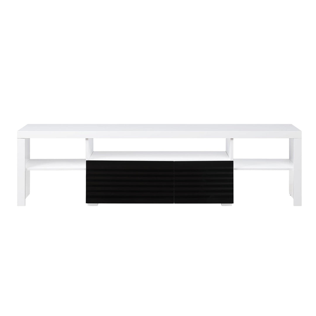 Buck II TV Stand with 3 Open Compartments, and Drawer and Door Storage - White