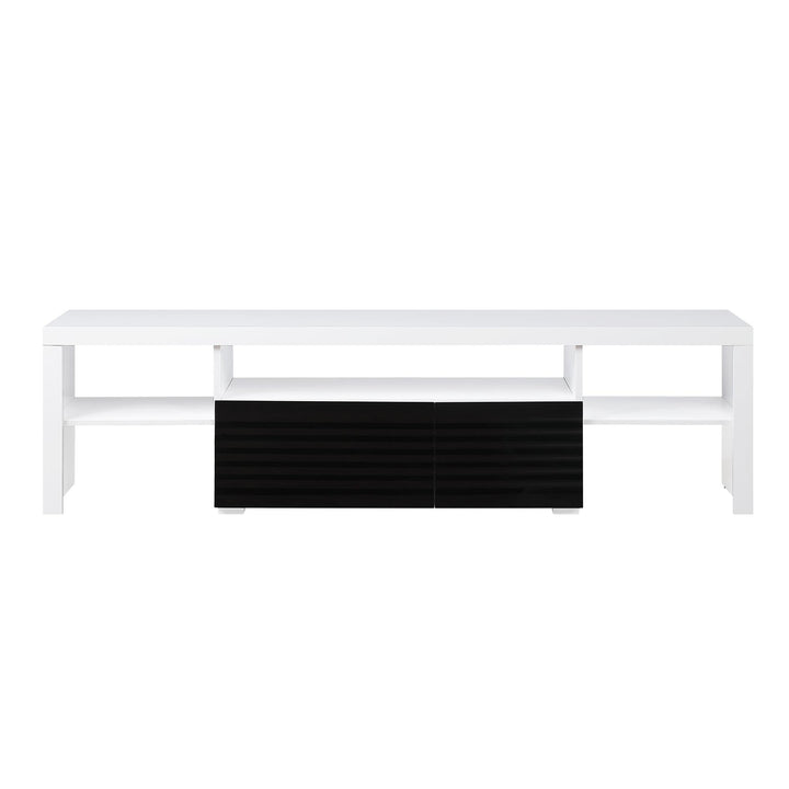 Buck II TV Stand with 3 Open Compartments, and Drawer and Door Storage - White