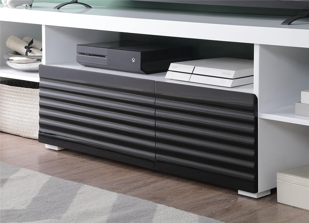 TV Stand with 3 Open Compartments and Drawer and Door Storage - White