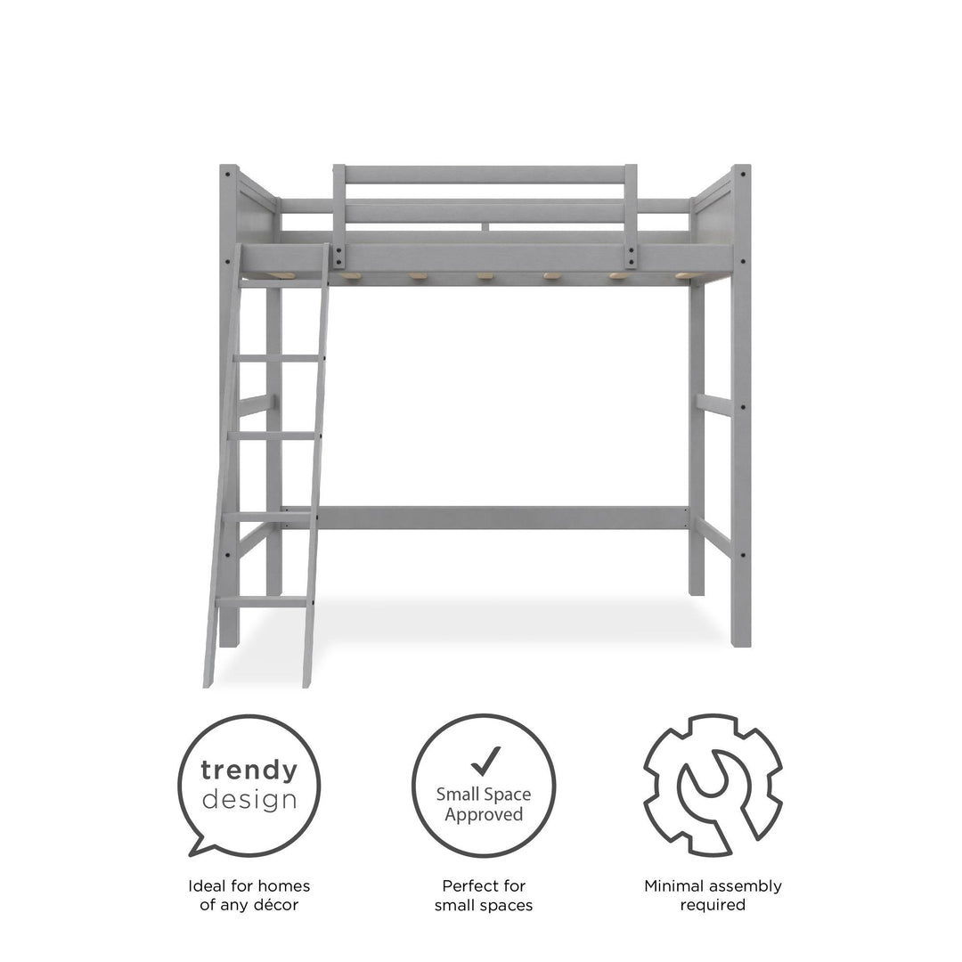 Your Zone Kiarah Twin Loft Bed with Ladder, Gray - Gray