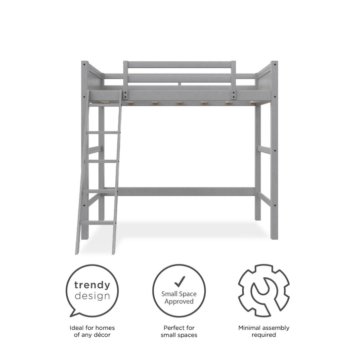 Your Zone Kiarah Twin Loft Bed with Ladder, Gray - Gray